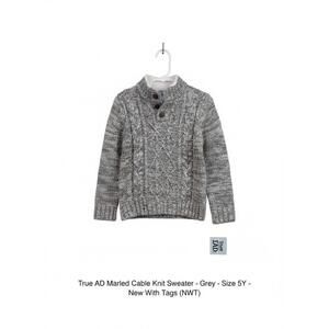 Little Lad Boys Sweater 5 Gray Cable Knit Sherpa Collar Elbow Patch Pullover